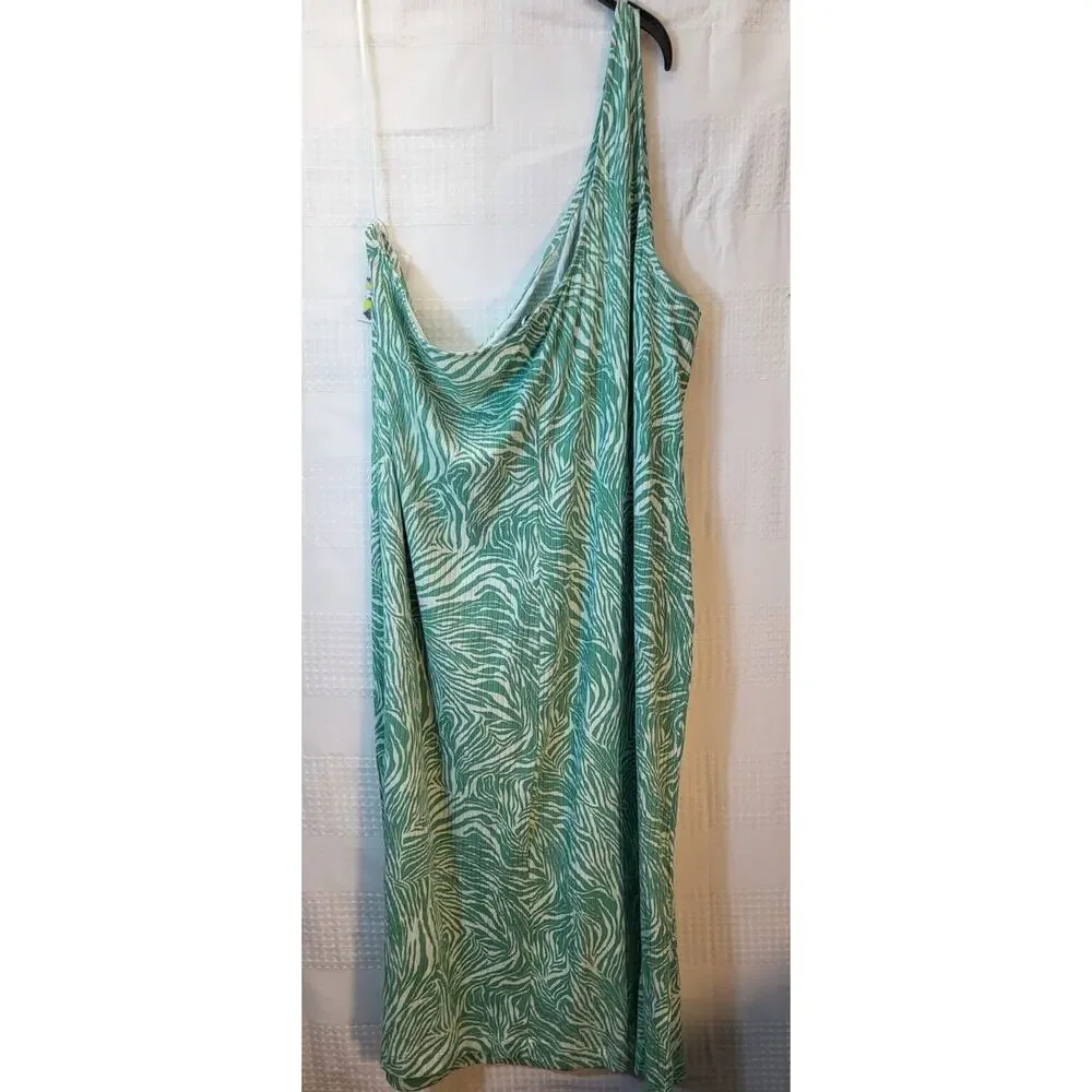 Nine West Dress Size 4XL Off One Shoulder Light Green & Mint Swirl Soft 430 - Picture 9 of 9